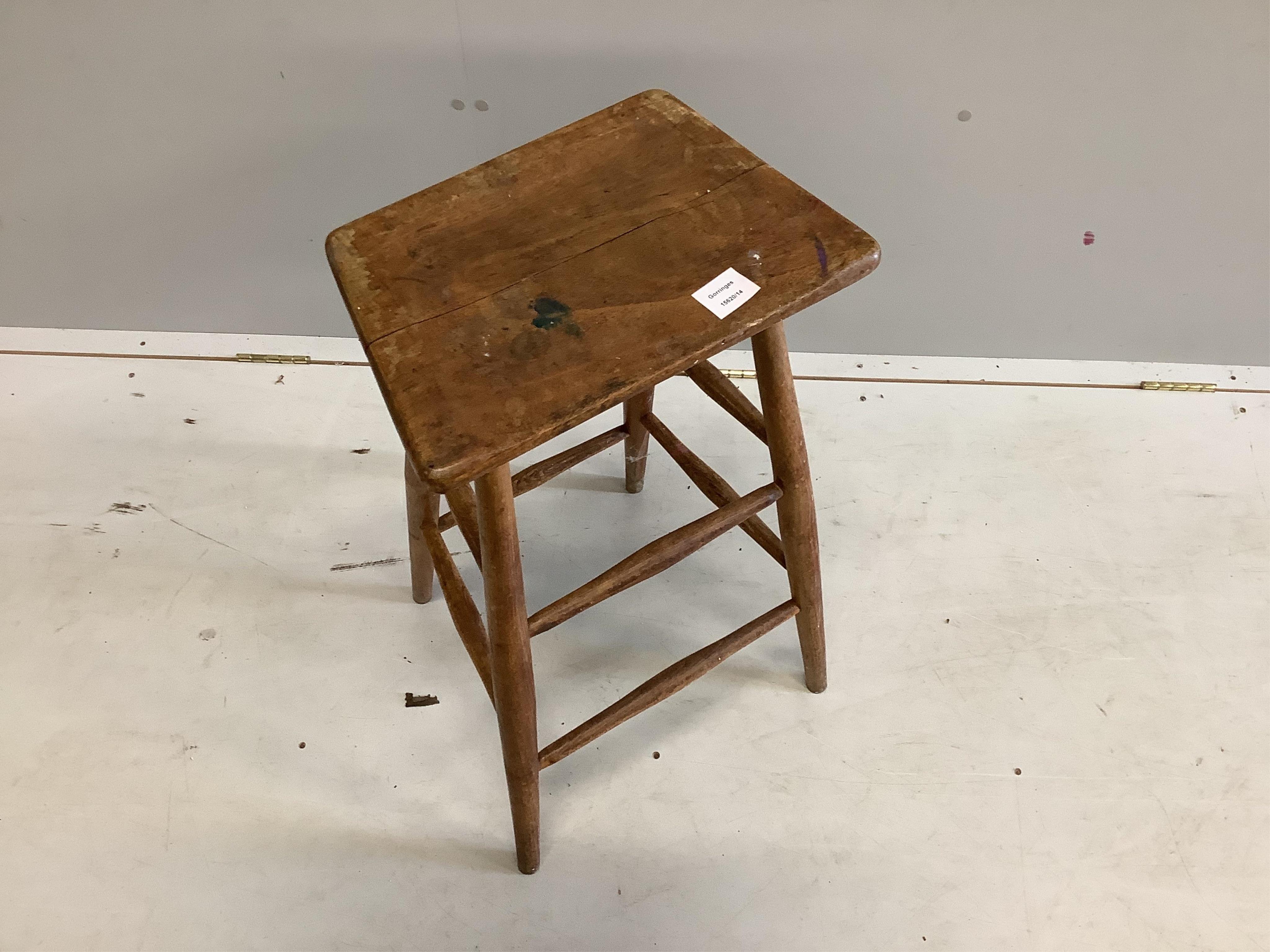 A Victorian beech clerk's stool, width 38cm, height 75cm. Condition - fair